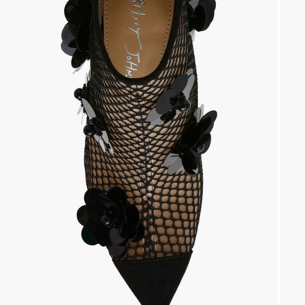 Betsey Johnson Black Floral Mesh Pointed Booties - Picture 5 of 8